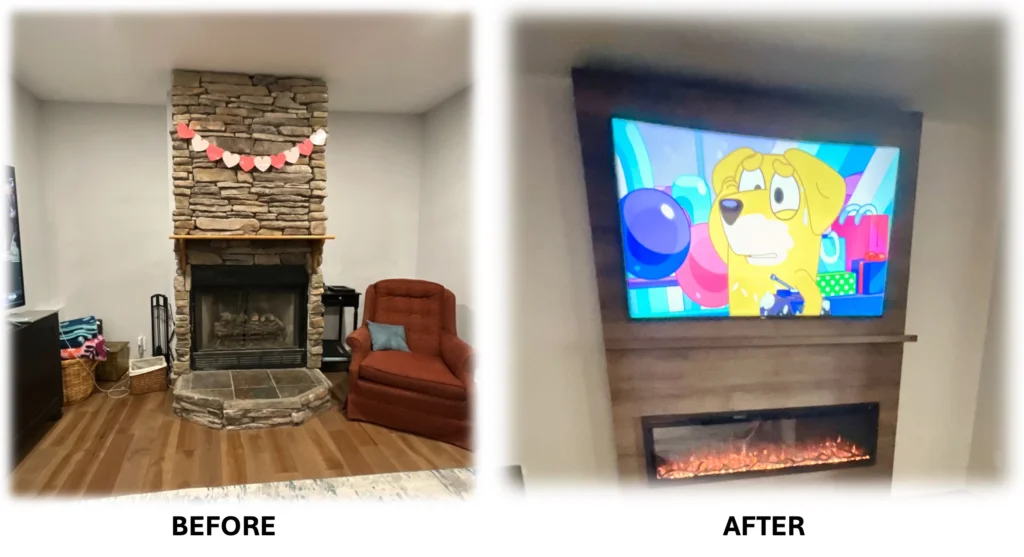 fireplace remodel propane fireplace to electric fireplace with wood media wall