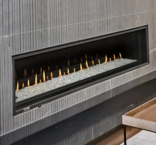 gas fireplace with ice fire glass