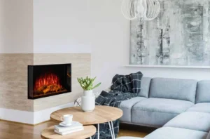 photo of a traditional electric fireplace in a modern family room